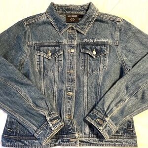 Harley-Davidson Orange and White Logo Patch on Denim